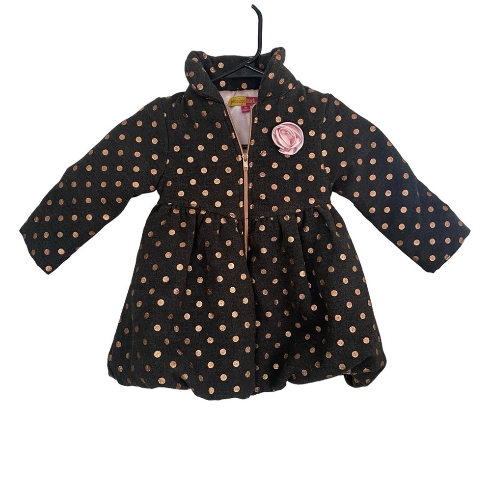 Penelope Mack Grey Polka Dot Flower Accent Coat Sz 3T